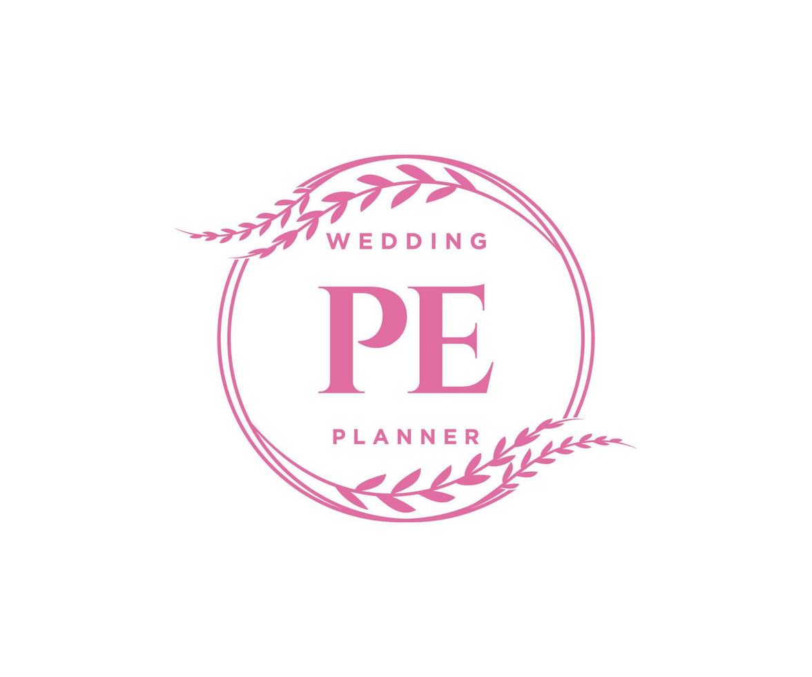 PE Initials letter Wedding monogram logos collection, hand drawn modern minimalistic and floral templates for Invitation cards, Save the Date, elegant identity for restaurant, boutique, cafe in vector