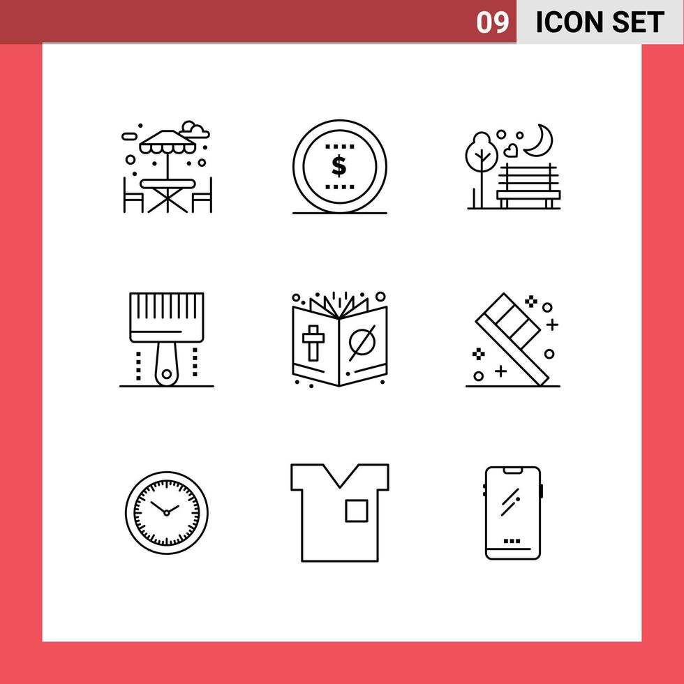 Universal Icon Symbols Group of 9 Modern Outlines of bible paintbrush moon development coding Editable Vector Design Elements