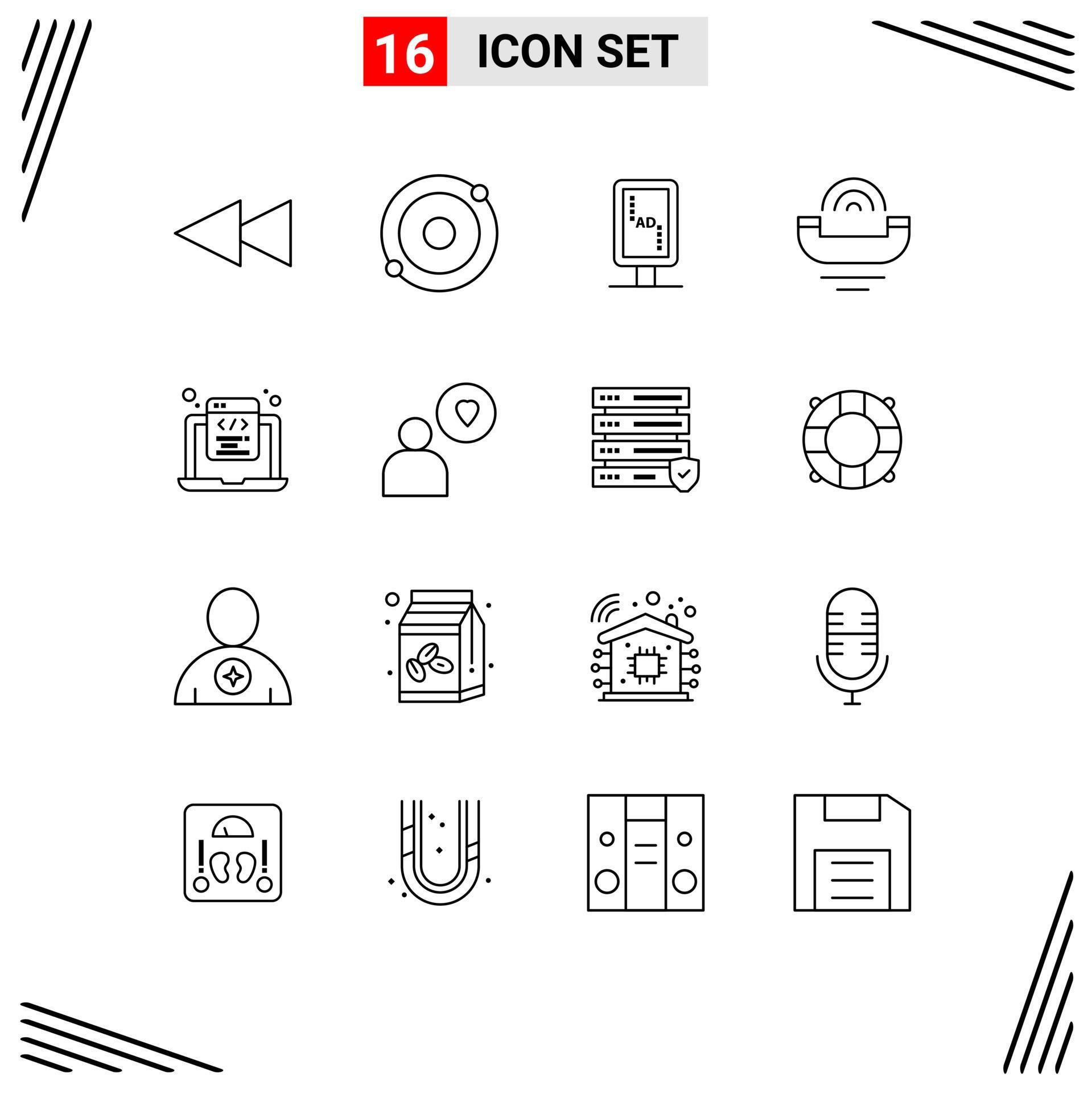 Pictogram Set of 16 Simple Outlines of programming html banner board ...