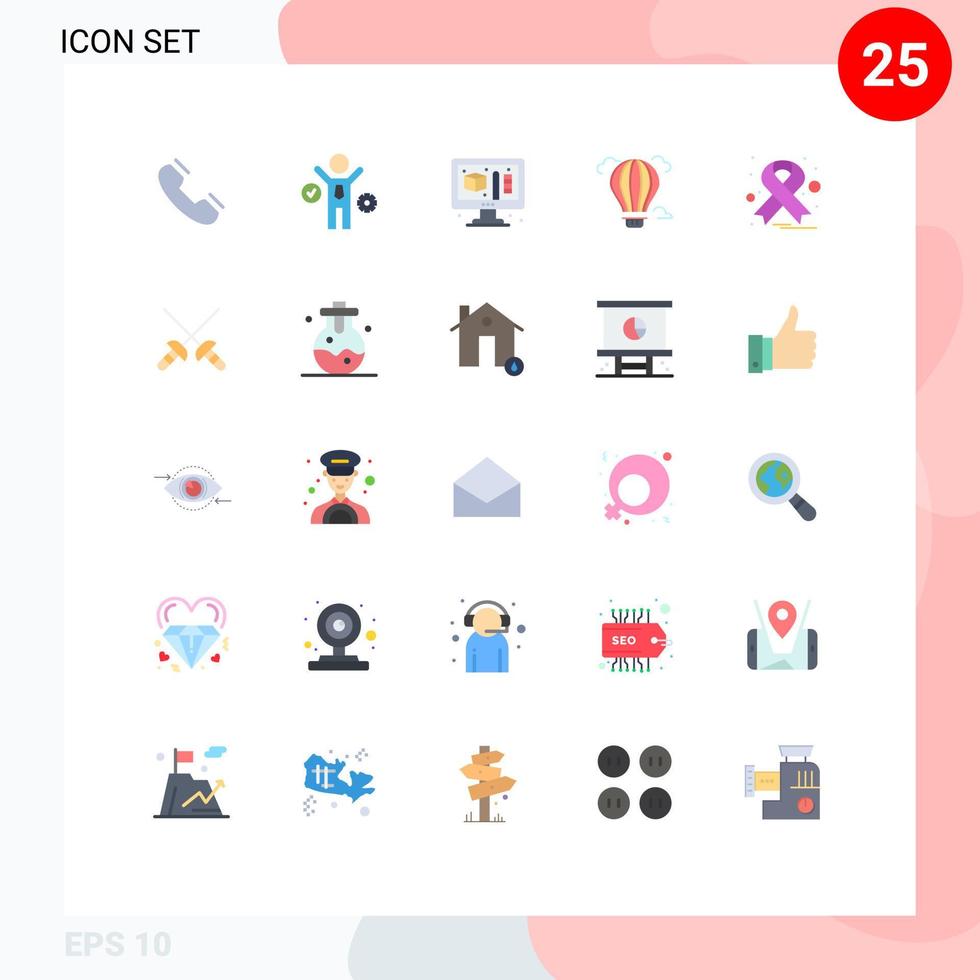 Group of 25 Flat Colors Signs and Symbols for ribbon cancer creative