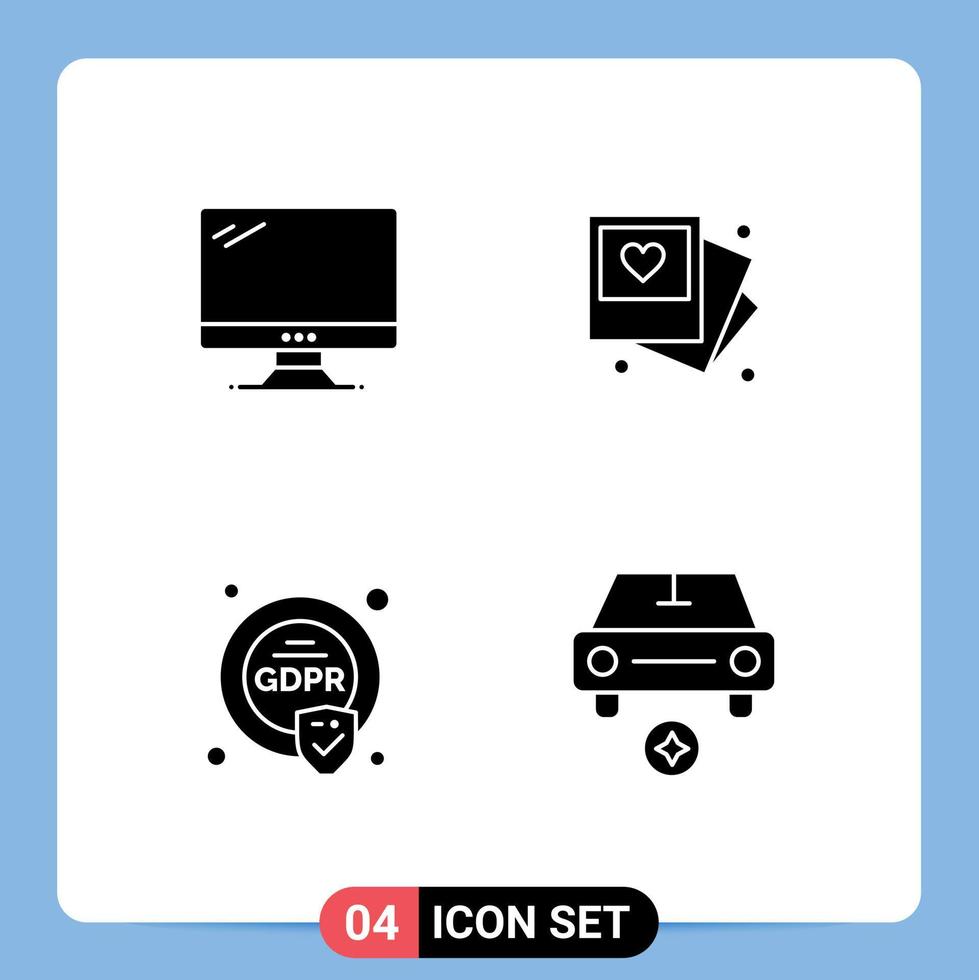 Set of 4 Commercial Solid Glyphs pack for computer security imac photo eu Editable Vector Design Elements