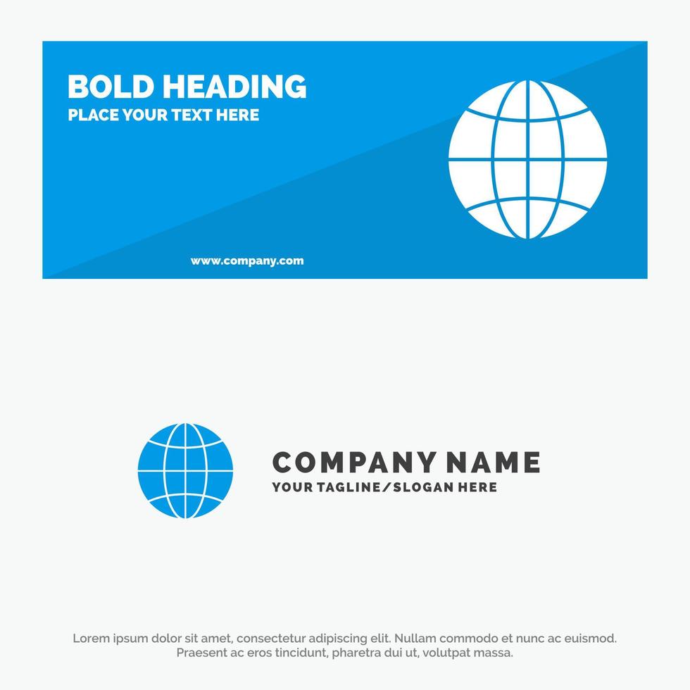 banner de sitio web de icono sólido de diseño de internet de globo terráqueo y plantilla de logotipo de empresa vector