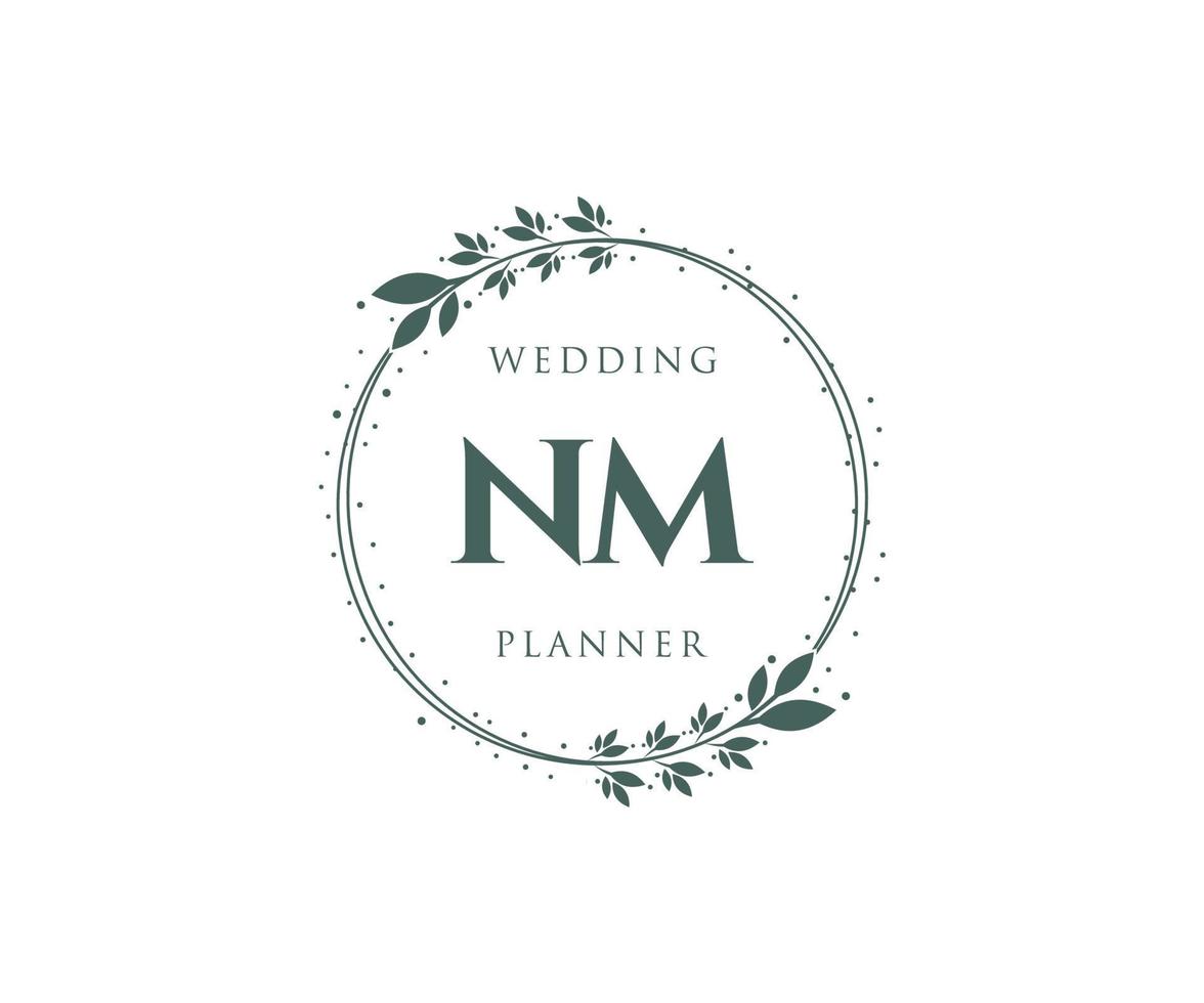 NM Initials letter Wedding monogram logos collection, hand drawn modern minimalistic and floral templates for Invitation cards, Save the Date, elegant identity for restaurant, boutique, cafe in vector