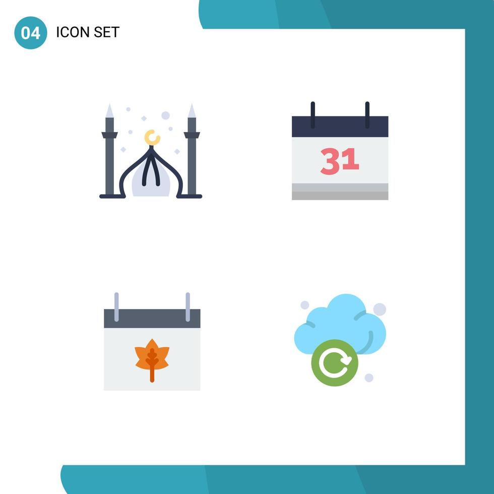 4 Universal Flat Icon Signs Symbols of mosque calendar moon date thanksgiving Editable Vector Design Elements