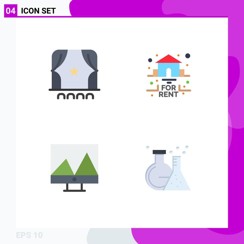 4 User Interface Flat Icon Pack of modern Signs and Symbols of audience display film real flask Editable Vector Design Elements