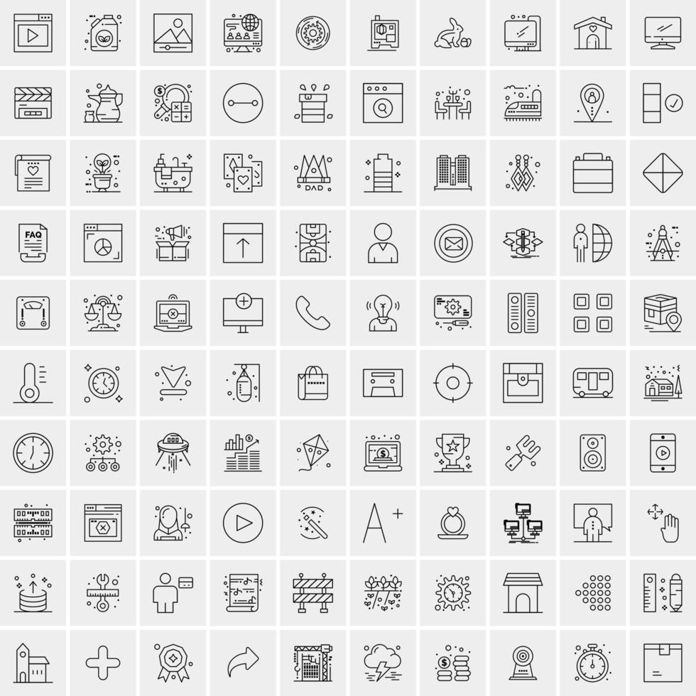 100 Universal Black Line Icons on White Background vector