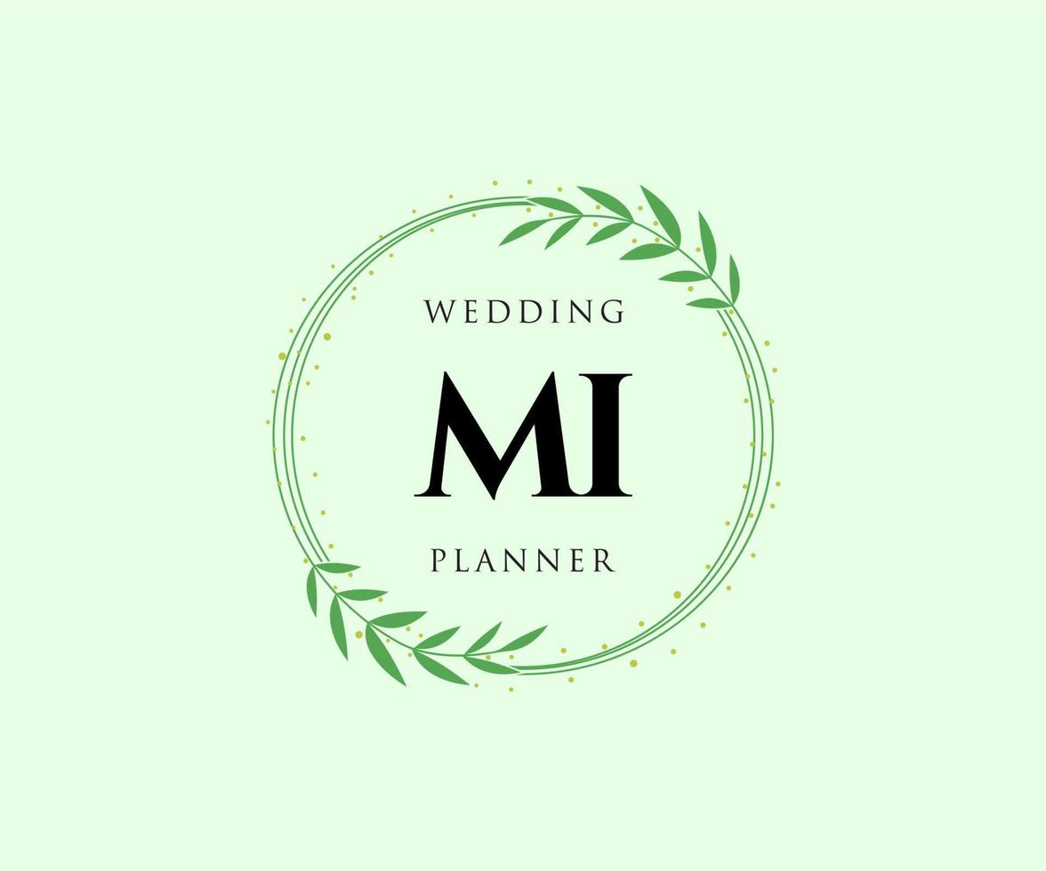 MI Initials letter Wedding monogram logos collection, hand drawn modern minimalistic and floral templates for Invitation cards, Save the Date, elegant identity for restaurant, boutique, cafe in vector