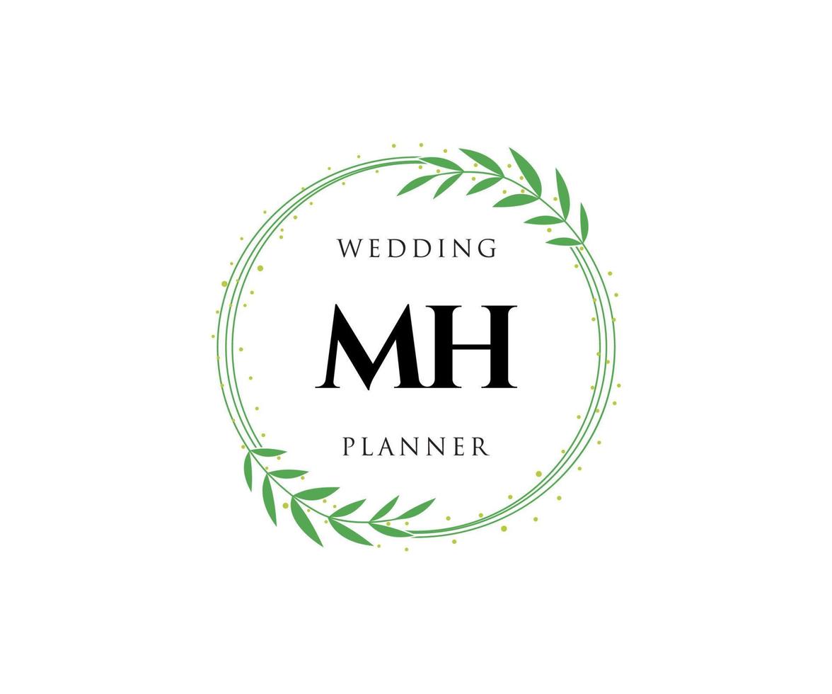 MH Initials letter Wedding monogram logos collection, hand drawn modern minimalistic and floral templates for Invitation cards, Save the Date, elegant identity for restaurant, boutique, cafe in vector