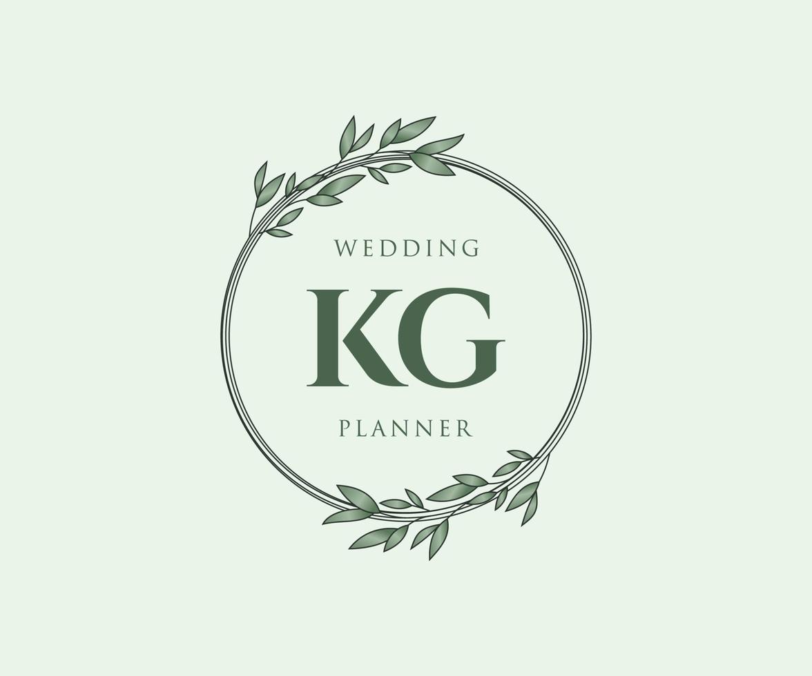 Colección de logotipos de monograma de boda con letras iniciales kg, plantillas florales y minimalistas modernas dibujadas a mano para tarjetas de invitación, guardar la fecha, identidad elegante para restaurante, boutique, café en vector