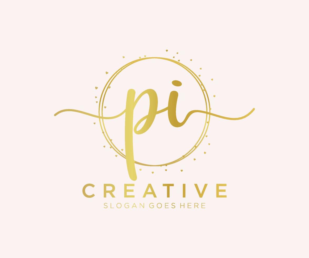 Initial PI feminine logo. Usable for Nature, Salon, Spa, Cosmetic and Beauty Logos. Flat Vector Logo Design Template Element.