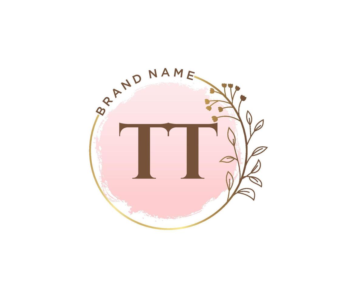logotipo femenino inicial tt. utilizable para logotipos de naturaleza, salón, spa, cosmética y belleza. elemento de plantilla de diseño de logotipo de vector plano.