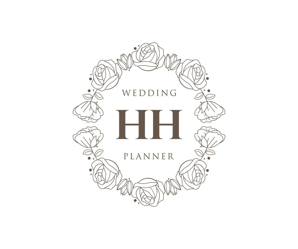 colección de logotipos de monograma de boda con letras iniciales hh, plantillas florales y minimalistas modernas dibujadas a mano para tarjetas de invitación, guardar la fecha, identidad elegante para restaurante, boutique, café en vector