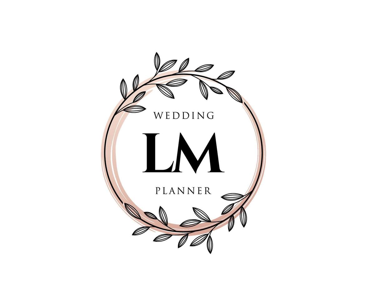 LM Initials letter Wedding monogram logos collection, hand drawn modern minimalistic and floral templates for Invitation cards, Save the Date, elegant identity for restaurant, boutique, cafe in vector