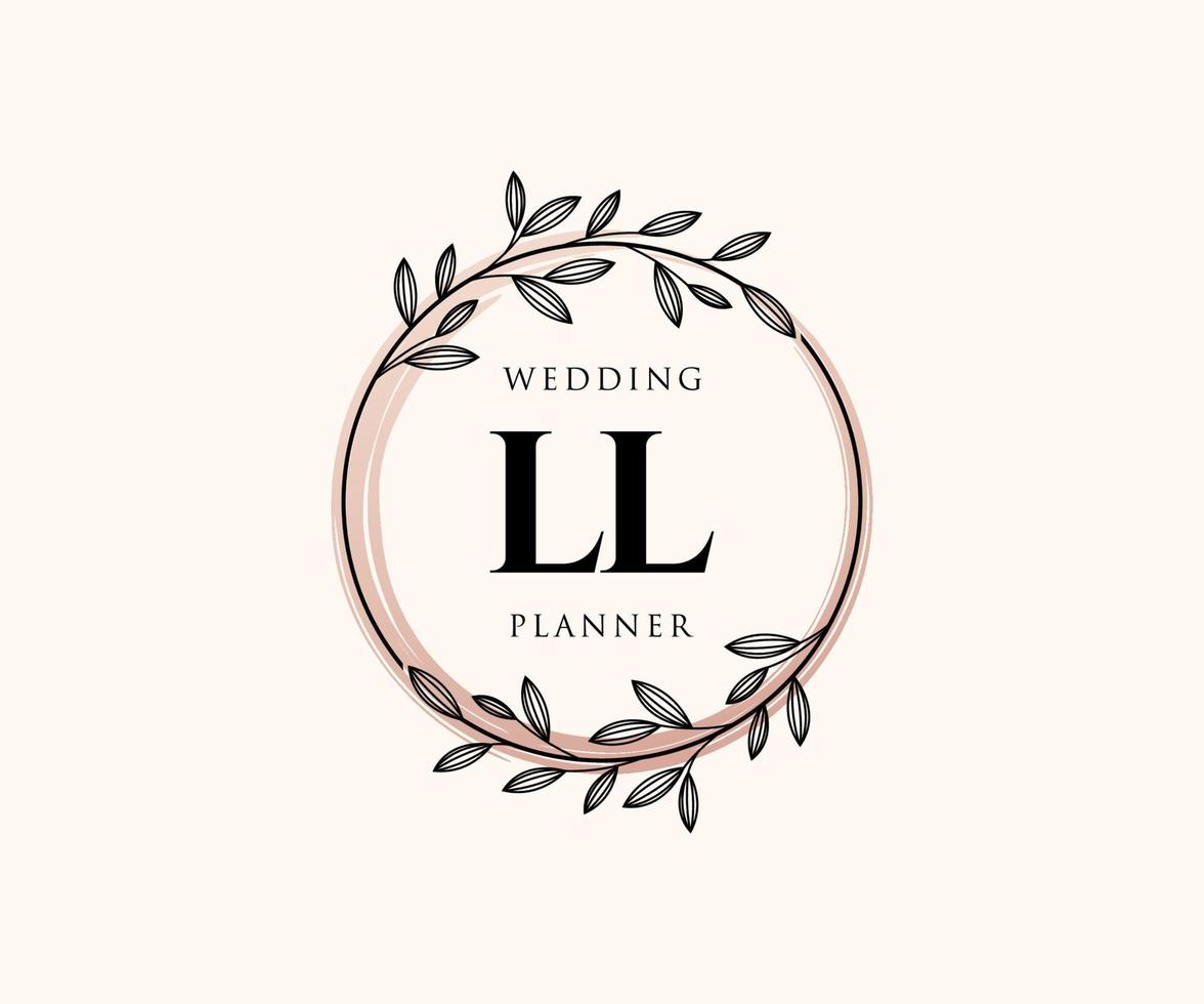 LL Initials letter Wedding monogram logos collection, hand drawn modern minimalistic and floral templates for Invitation cards, Save the Date, elegant identity for restaurant, boutique, cafe in vector