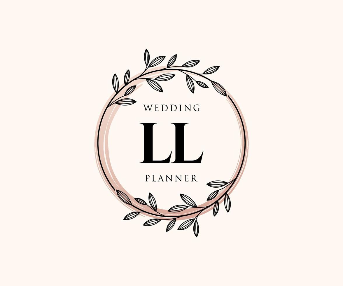 colección de logotipos de monograma de boda con letras iniciales ll, plantillas florales y minimalistas modernas dibujadas a mano para tarjetas de invitación, guardar la fecha, identidad elegante para restaurante, boutique, café en vector