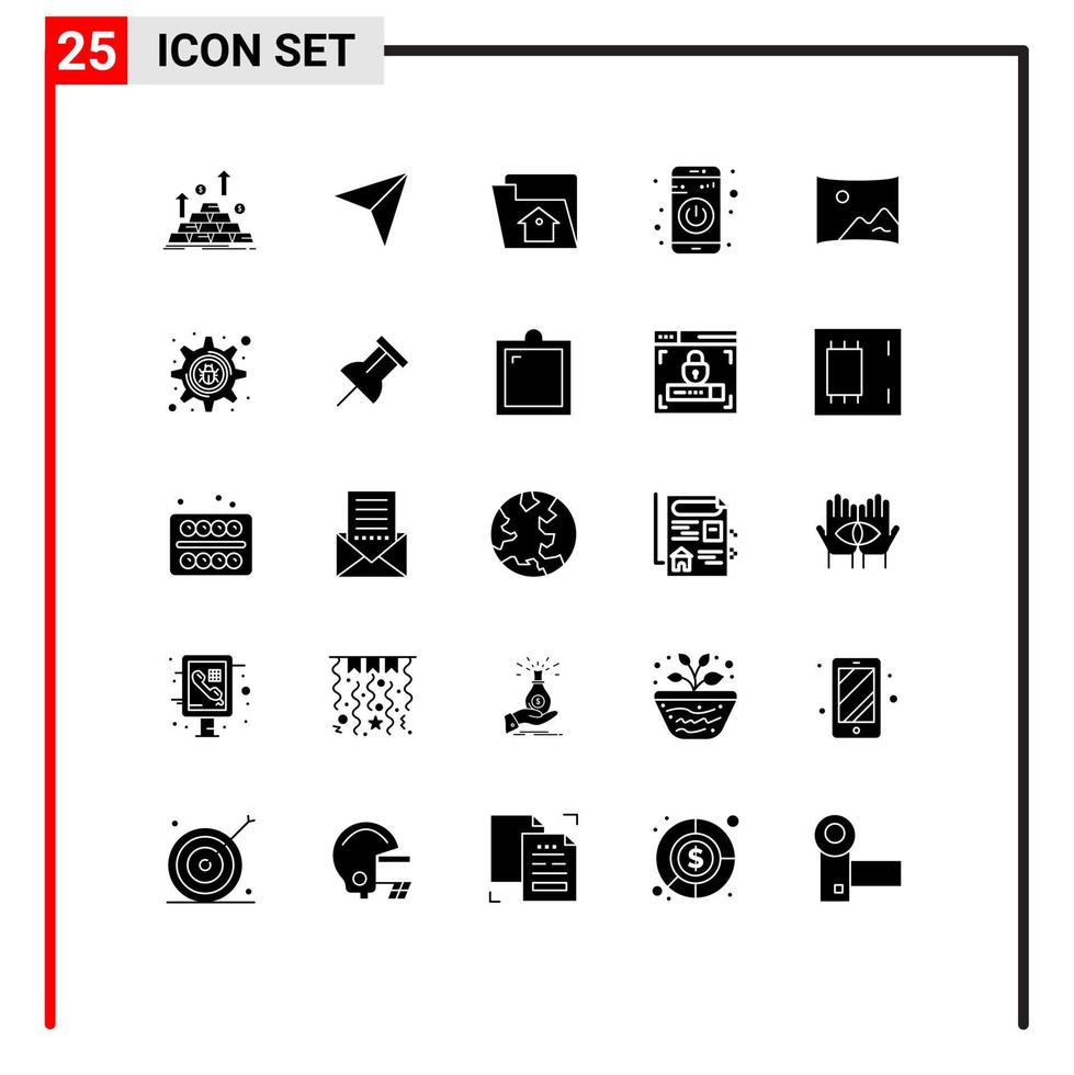 Modern Set of 25 Solid Glyphs Pictograph of cinema turn off next switch service Editable Vector Design Elements