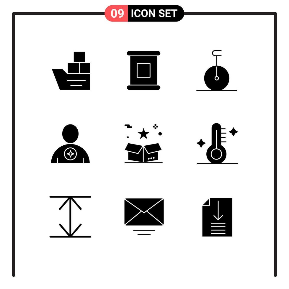 9 Thematic Vector Solid Glyphs and Editable Symbols of surprize human circus favorite body Editable Vector Design Elements