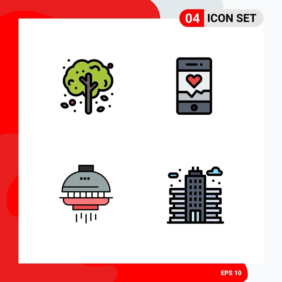 Mobile Interface Filledline Flat Color Set of 4 Pictograms of apple shuttle tree smartphone ufo Editable Vector Design Elements