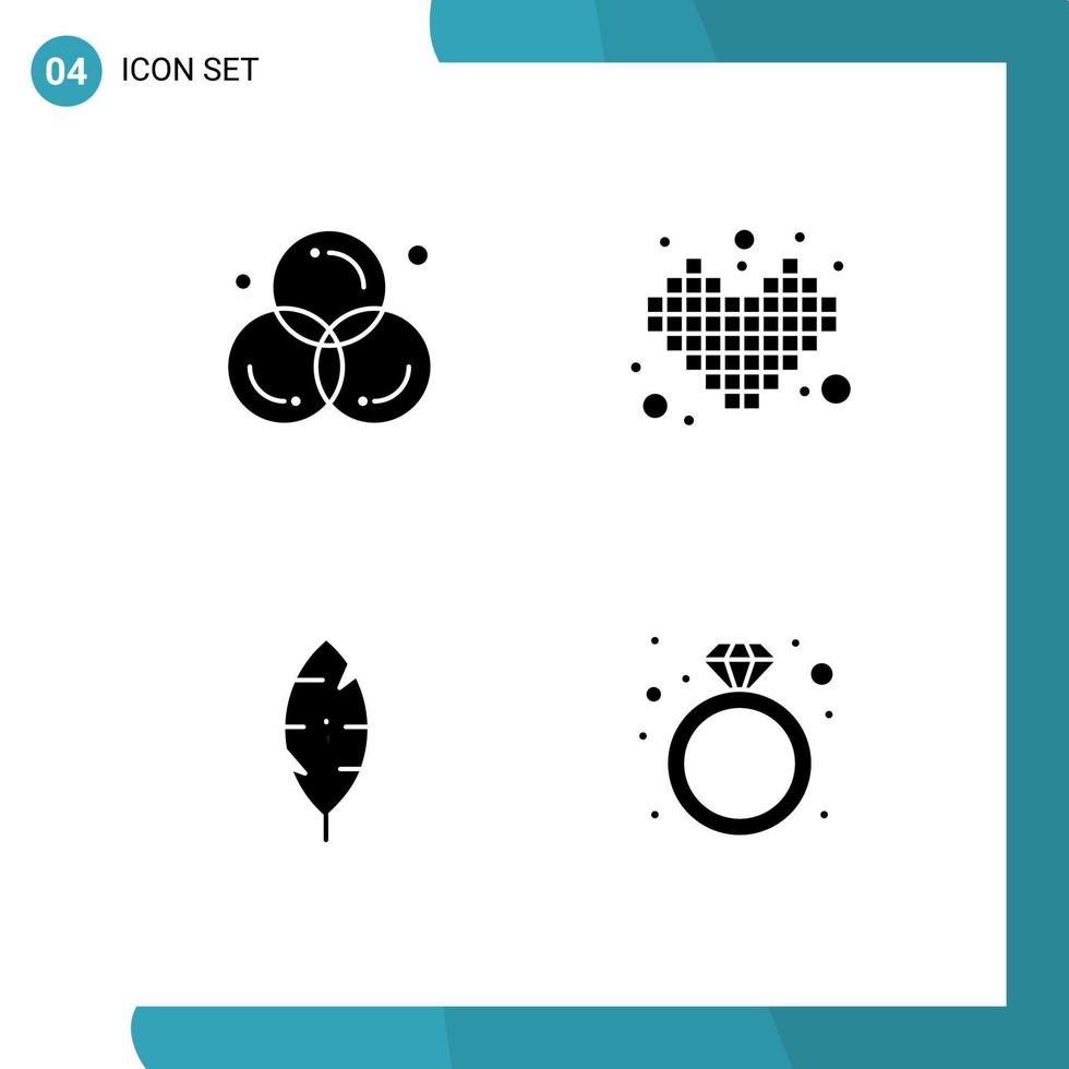 Mobile Interface Solid Glyph Set of 4 Pictograms of art heart design games ink Editable Vector Design Elements
