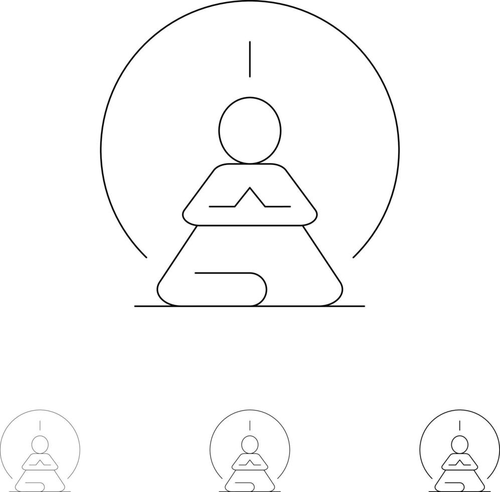 Mental Concentration Concentration Meditation Mental Mind Bold and thin black line icon set vector