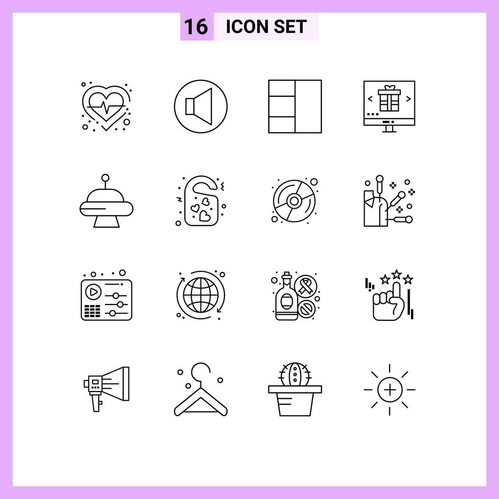 Pictogram Set of 16 Simple Outlines of tag space wireframe abduction online Editable Vector Design Elements