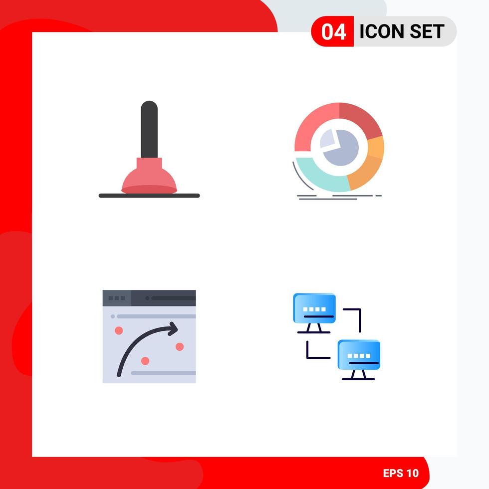Pictogram Set of 4 Simple Flat Icons of plunger web page analysis diagram hosting Editable Vector Design Elements