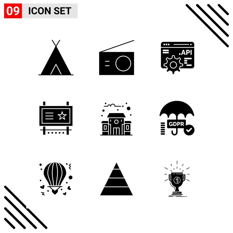 Pixle Perfect Set of 9 Solid Icons Glyph Icon Set for Webite Designing and Mobile Applications Interface Creative Black Icon vector background