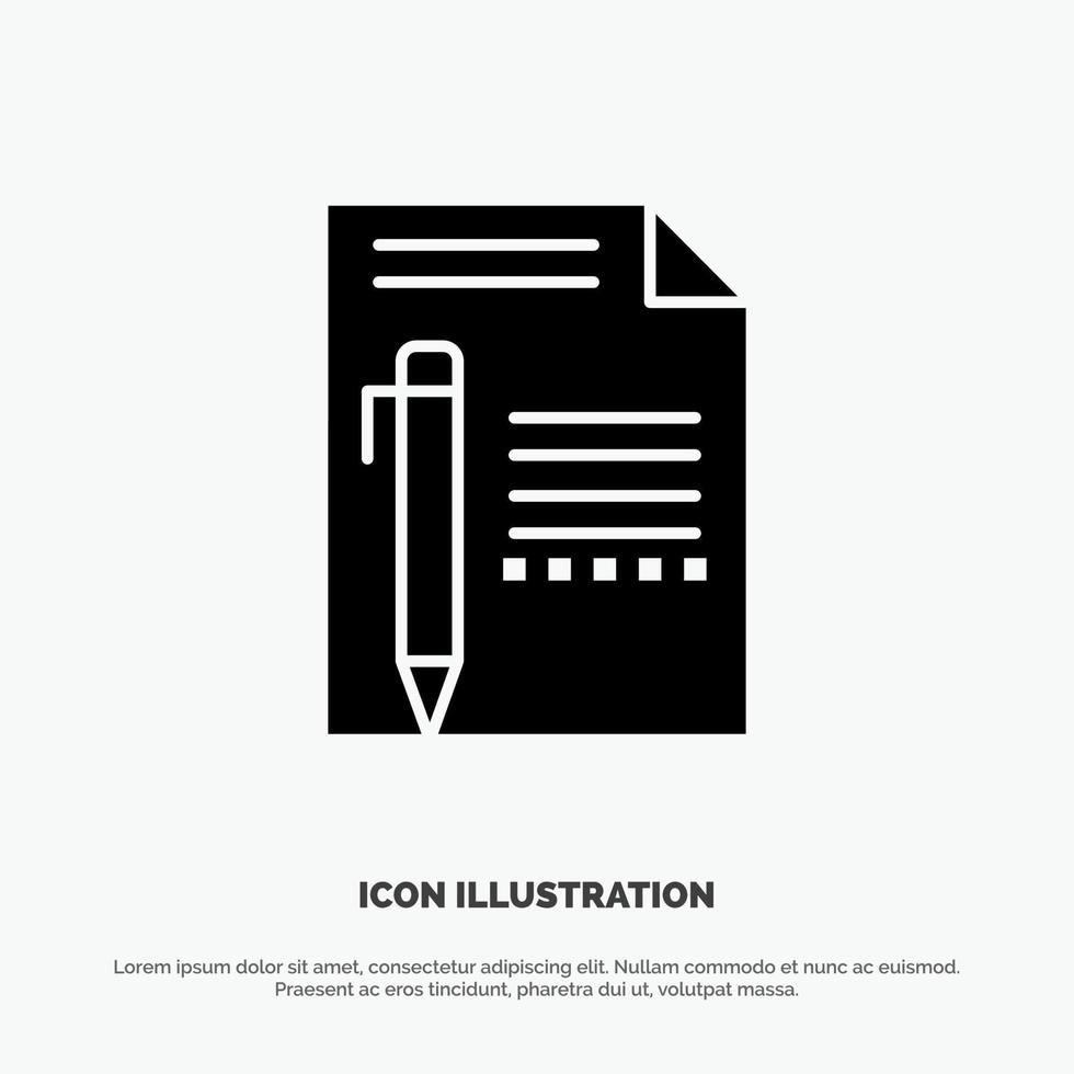 Document Edit Page Paper Pencil Write solid Glyph Icon vector