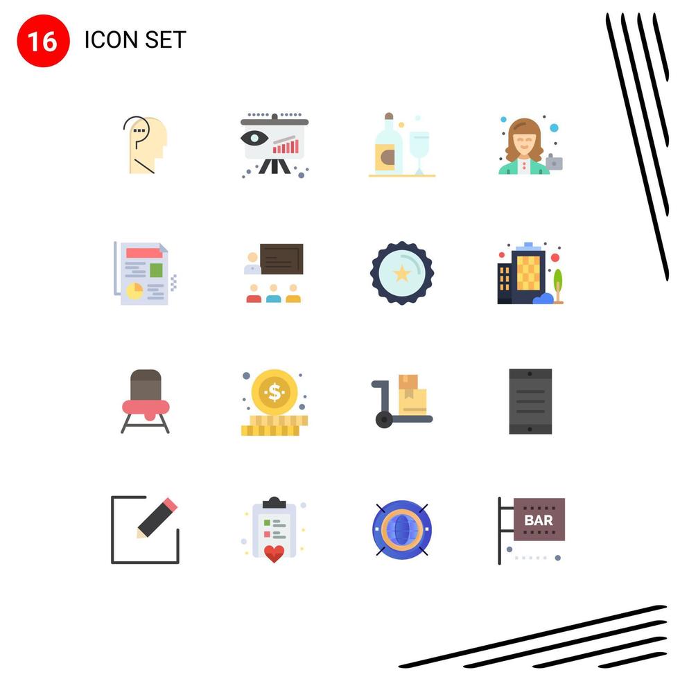 Mobile Interface Flat Color Set of 16 Pictograms of file user bottle profile camera Editable Pack of Creative Vector Design Elements