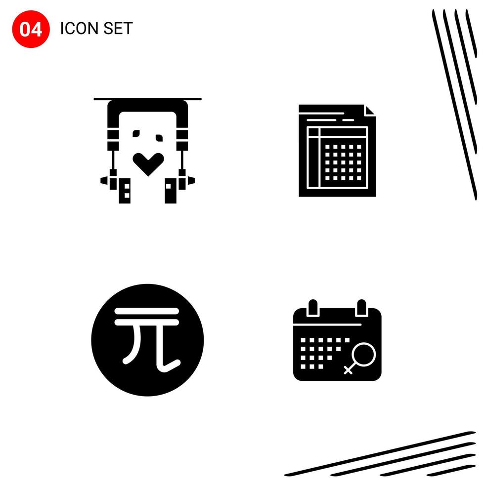 Collection of 4 Vector Icons in solid style Pixle Perfect Glyph Symbols for Web and Mobile Solid Icon Signs on White Background 4 Icons Creative Black Icon vector background