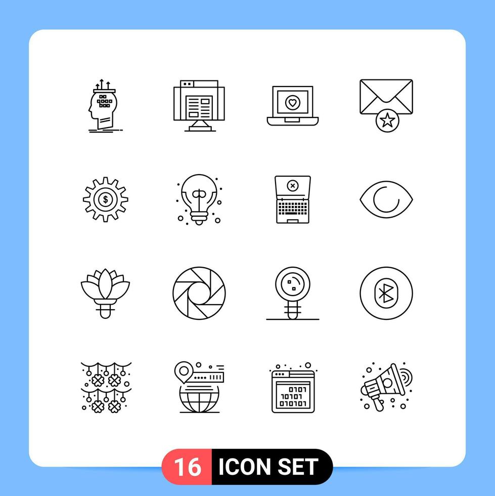 Universal Icon Symbols Group of 16 Modern Outlines of setting star web message love Editable Vector Design Elements