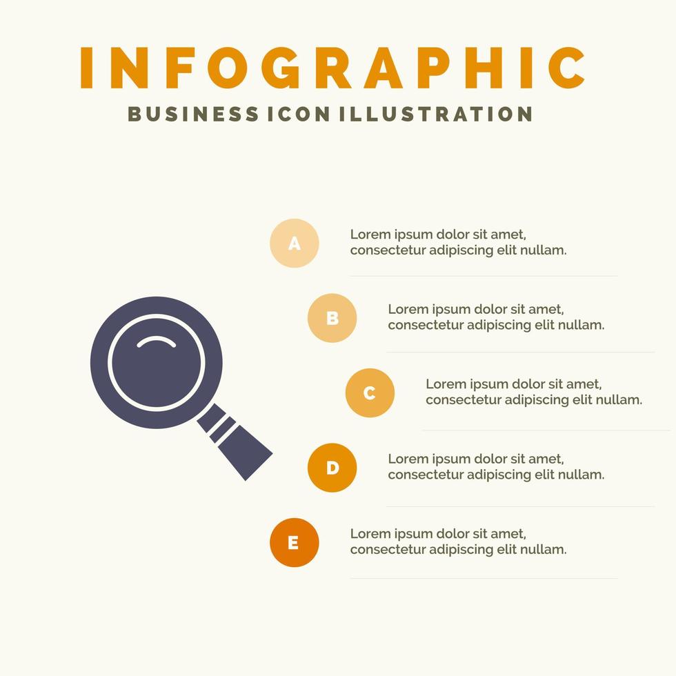 mirada de vidrio lupa búsqueda icono sólido infografía 5 pasos presentación antecedentes vector