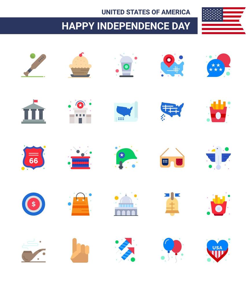 Stock Vector Icon Pack of American Day 25 Flat Signs and Symbols for wisconsin states sweet map drink Editable USA Day Vector Design Elements