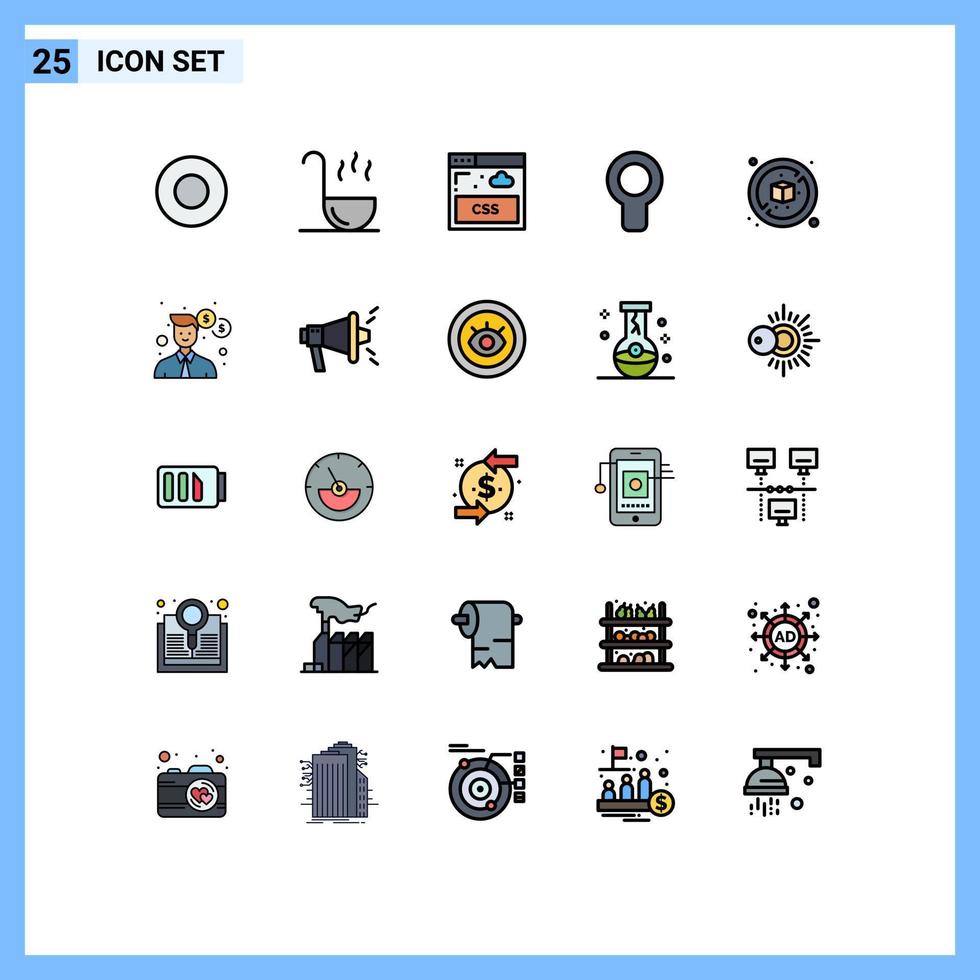 Mobile Interface Filled line Flat Color Set of 25 Pictograms of man box style diet wind Editable Vector Design Elements