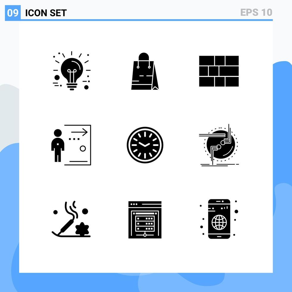 Pack of 9 Modern Solid Glyphs Signs and Symbols for Web Print Media such as wall person firewall job employee Editable Vector Design Elements