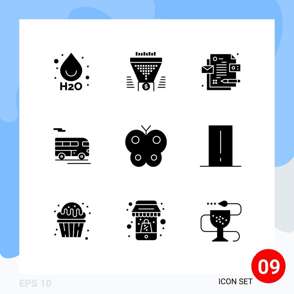 Universal Icon Symbols Group of 9 Modern Solid Glyphs of easter animal corporate vehicle coach Editable Vector Design Elements