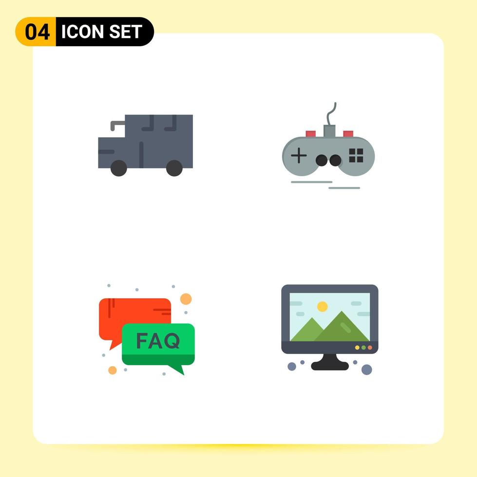 Modern Set of 4 Flat Icons Pictograph of bus help vehicles xbox support Editable Vector Design Elements
