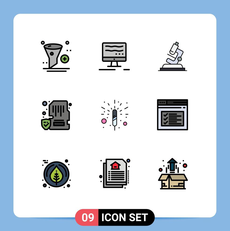 Set of 9 Commercial Filledline Flat Colors pack for firecracker memory lab lock card Editable Vector Design Elements