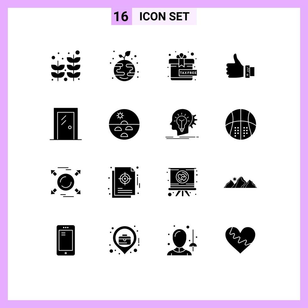Solid Glyph Pack of 16 Universal Symbols of door solution free hand business Editable Vector Design Elements