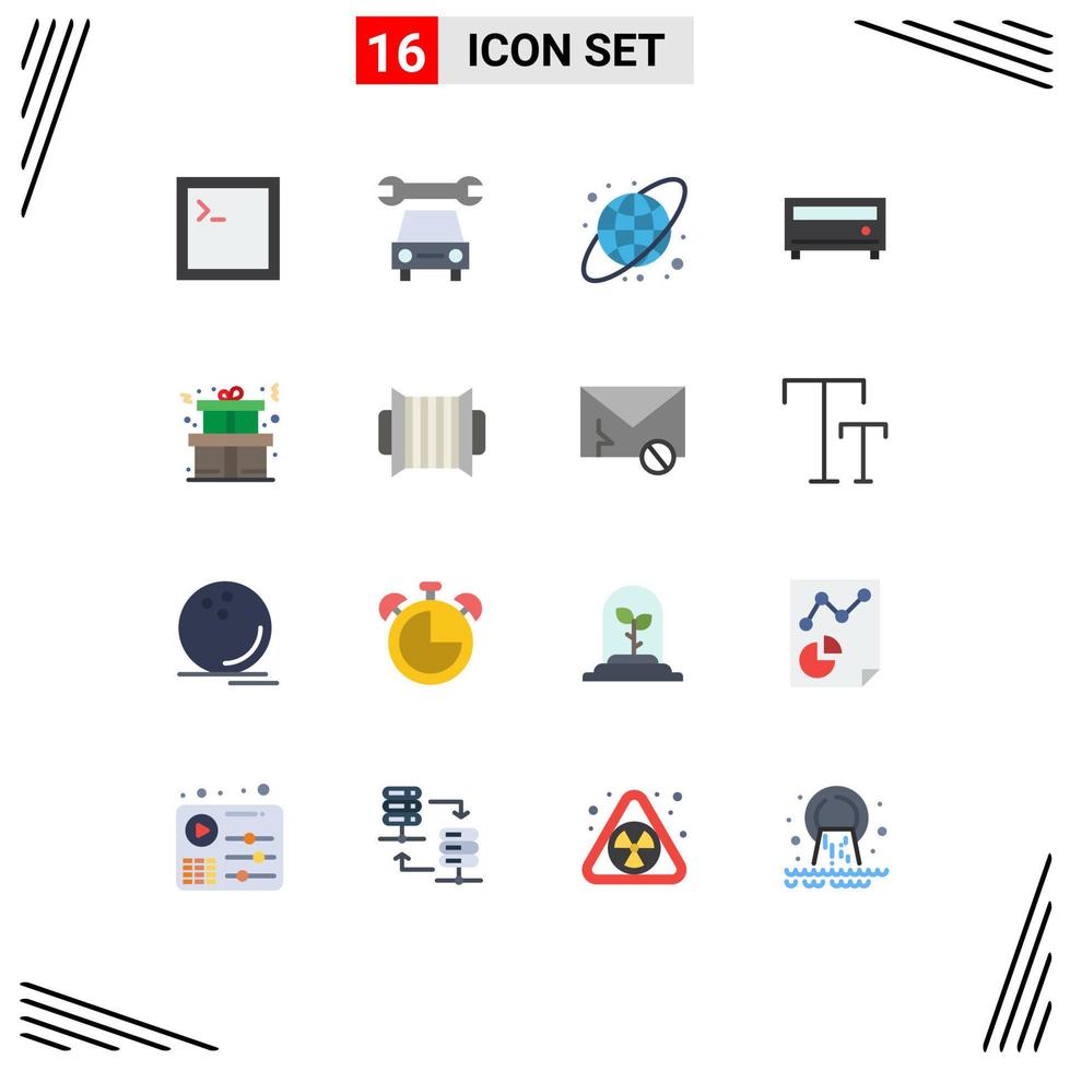 Mobile Interface Flat Color Set of 16 Pictograms of instrument accordion earth globe present christmas Editable Pack of Creative Vector Design Elements