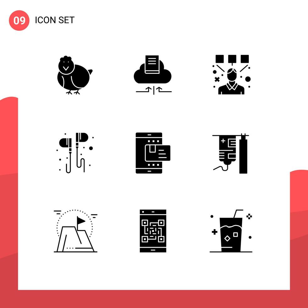 Modern Set of 9 Solid Glyphs Pictograph of ecommerce music designing headset free Editable Vector Design Elements