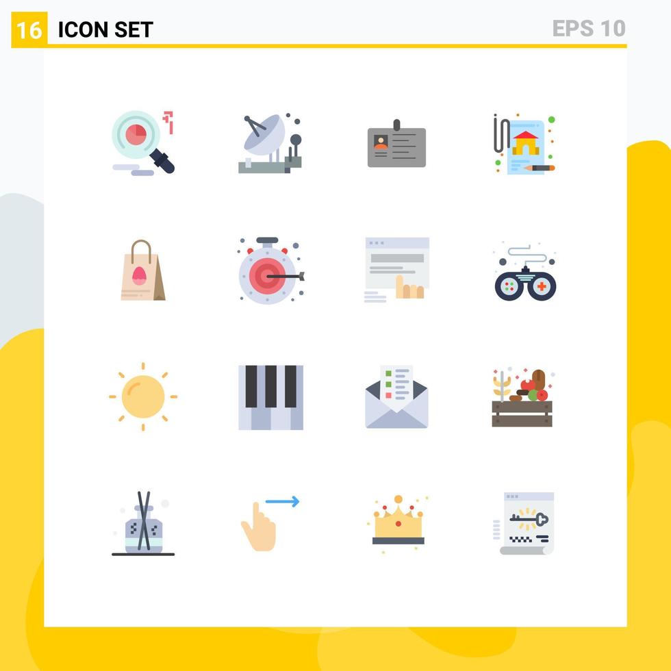 grupo de símbolos de icono universal de 16 colores planos modernos de tarjeta de seguro de bienes raíces paquete editable de tarjeta de identificación de elementos de diseño de vectores creativos