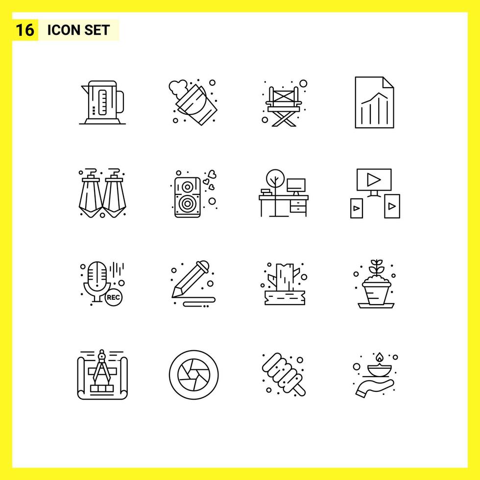 16 User Interface Outline Pack of modern Signs and Symbols of gems sheet camp report file Editable Vector Design Elements