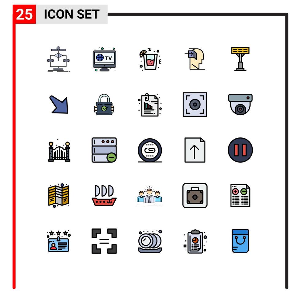 25 Universal Filled line Flat Color Signs Symbols of light minded drink mind human Editable Vector Design Elements