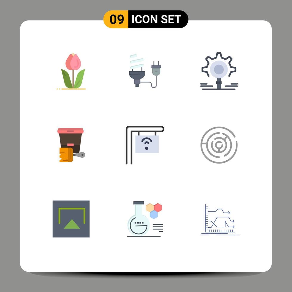 Mobile Interface Flat Color Set of 9 Pictograms of color paint energy setting research Editable Vector Design Elements