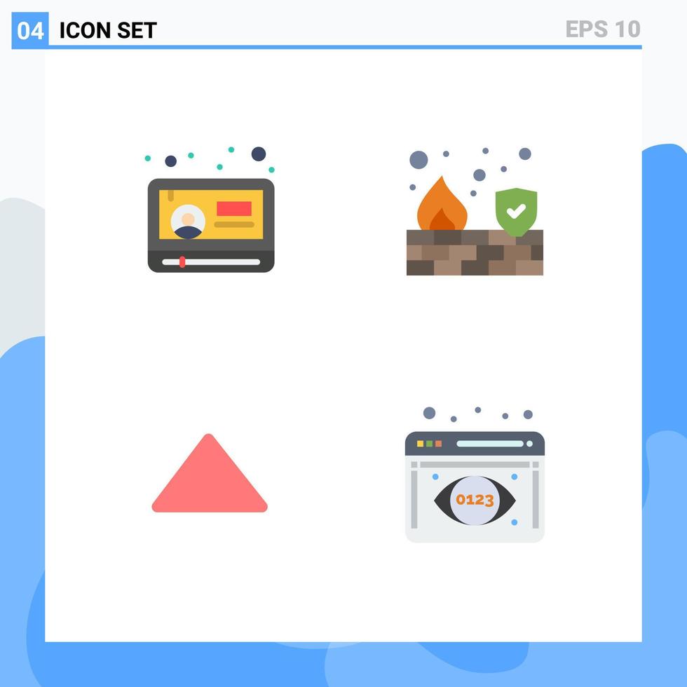 Set of 4 Vector Flat Icons on Grid for news up youtube security video Editable Vector Design Elements