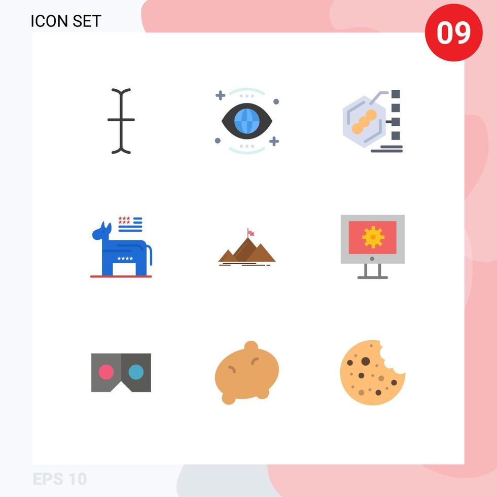 9 Creative Icons Modern Signs and Symbols of mountain symbol biochemical political donkey Editable Vector Design Elements