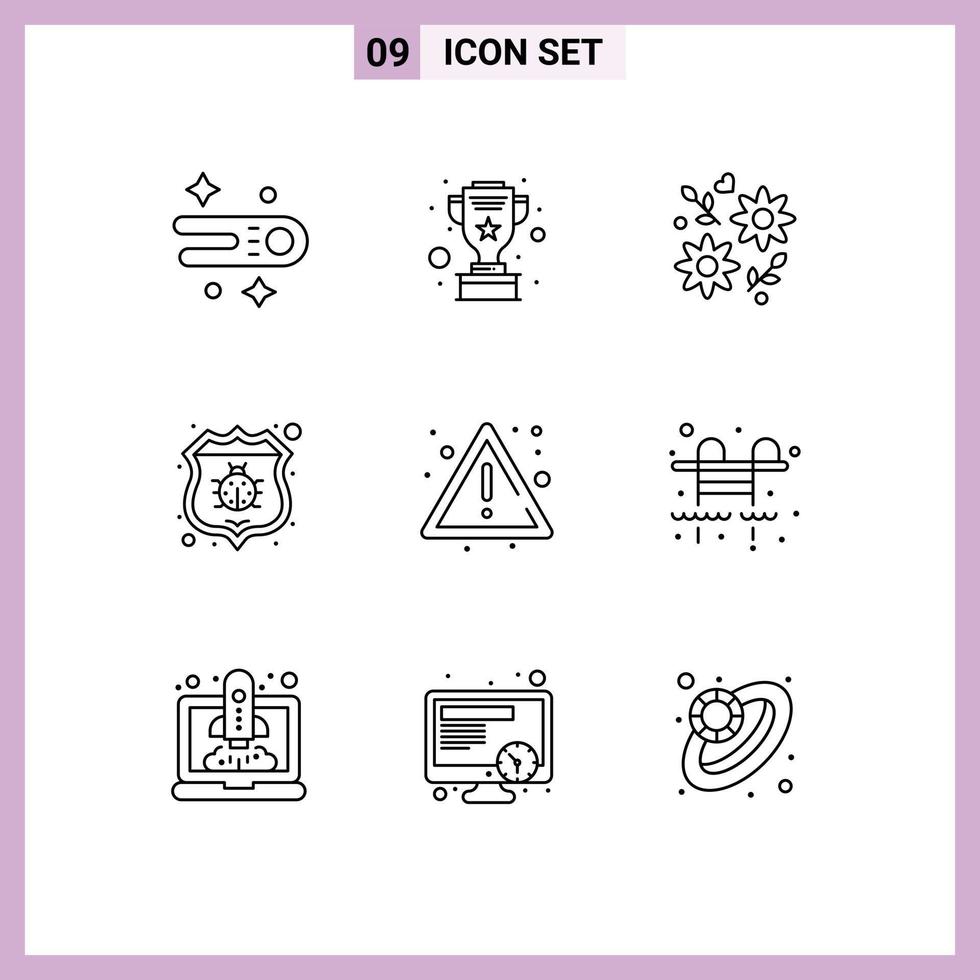 conjunto de pictogramas de 9 contornos simples de elementos de diseño vectorial editables de error de seguridad de regalo de alerta de riesgo vector