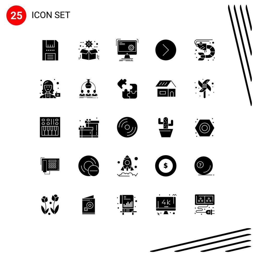 Set of 25 Modern UI Icons Symbols Signs for media player next package progress function Editable Vector Design Elements