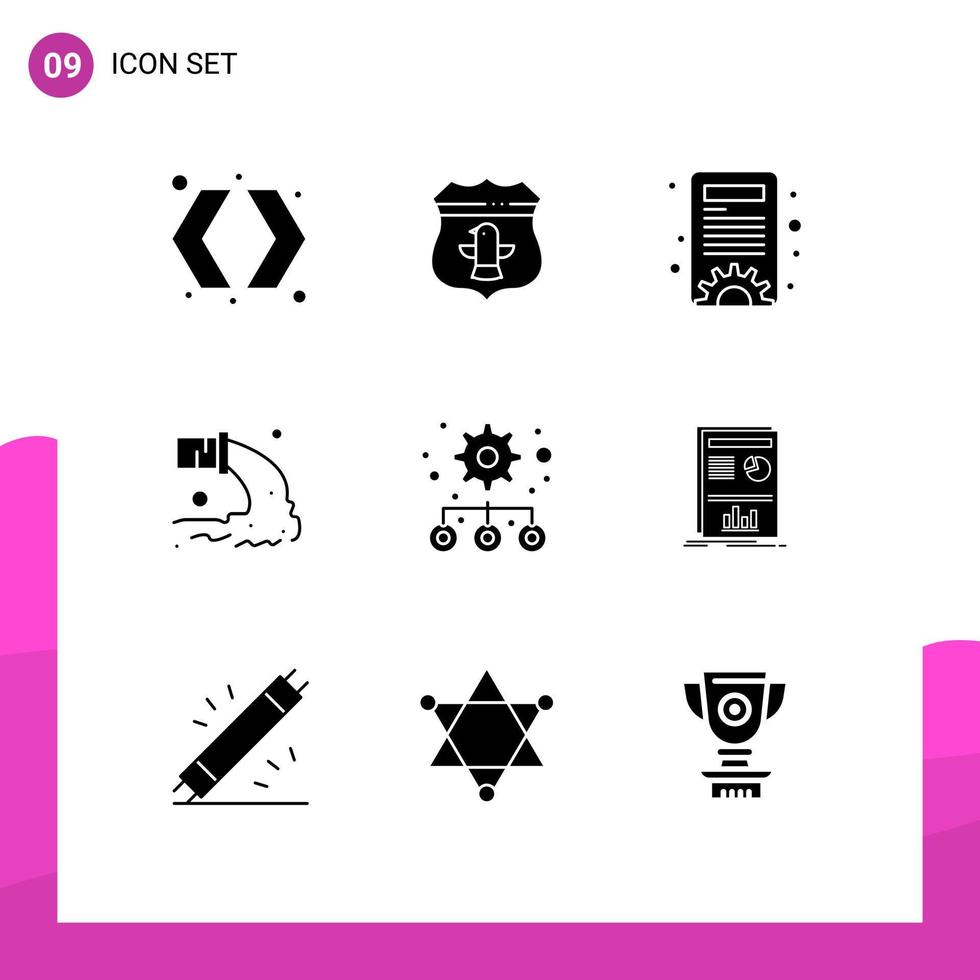 9 Thematic Vector Solid Glyphs and Editable Symbols of management waste content management sewage pollution Editable Vector Design Elements